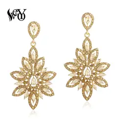 VEYO Dangle Earings for Women Leaf shape Crystal Earings Hollow out Full Rhinestone Fashion Jewelry Pendientes New Wholesale