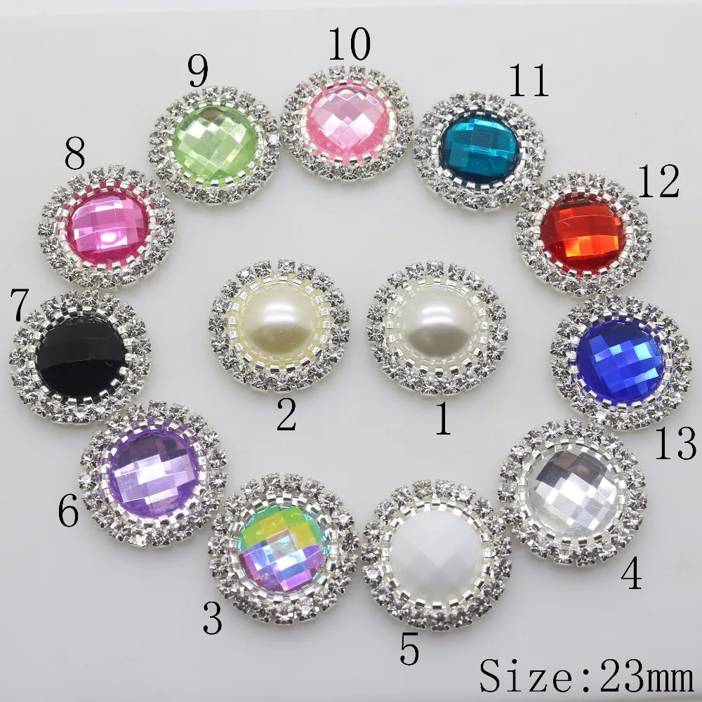 High quality 2017 New 23MM  lvory Pearl Silver Metal Rhinestone Acrylic Button DIY For Apparel Invitation Wedding Decoration