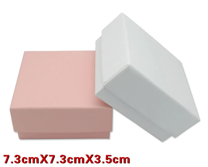 

7.3*7.3*3.5cm White and Pink Box Jewelry Ring Earring Necklace Pendant Gift Packaging Boxes With Sponge 100pcs/lot Free shipping