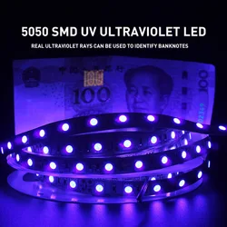 Tira de luces LED UV ultravioleta 5050 SMD, cinta Flexible púrpura impermeable de 0,5-5M, lámpara DC12V 395-405nm para DJ fluorescente