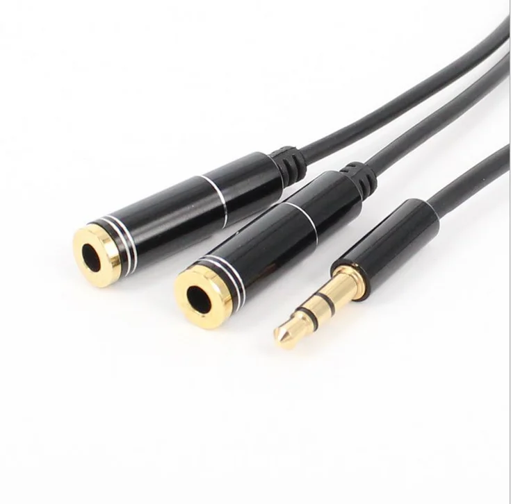 4pole 3pole 3.5mm Gold Male to 2 x Dual Female Jack Splitter Headphone Y Audio Adaptor Cable cord