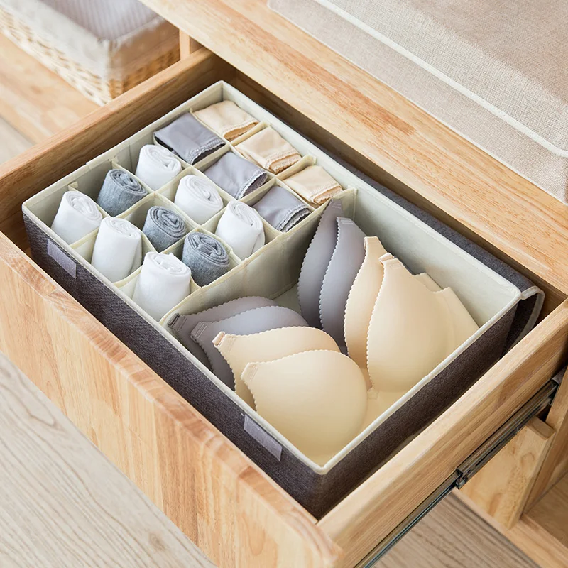 16 Lattice Cotton Linen Underwear Storage Box Sock Underpants Finishing Boxes Folding Sand Stratified Bra Receiving Box Scatole