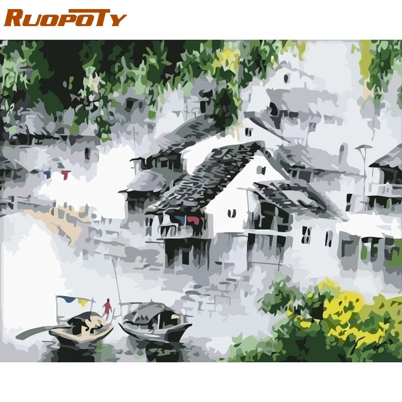 

RUOPOTY Frame Landscape Diy Painting By Numbers Chinese Picture Wall Art Picture Acrylic Paint By Number For Home Decor Artwork