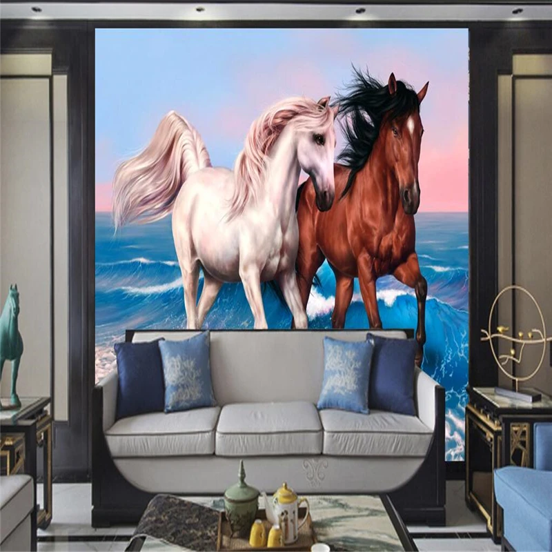 beibehang  Wallpaper Mural Wall Sticker Run Horse Group Oil Painting Background Wall papel de parede wallpaper for walls 3 d