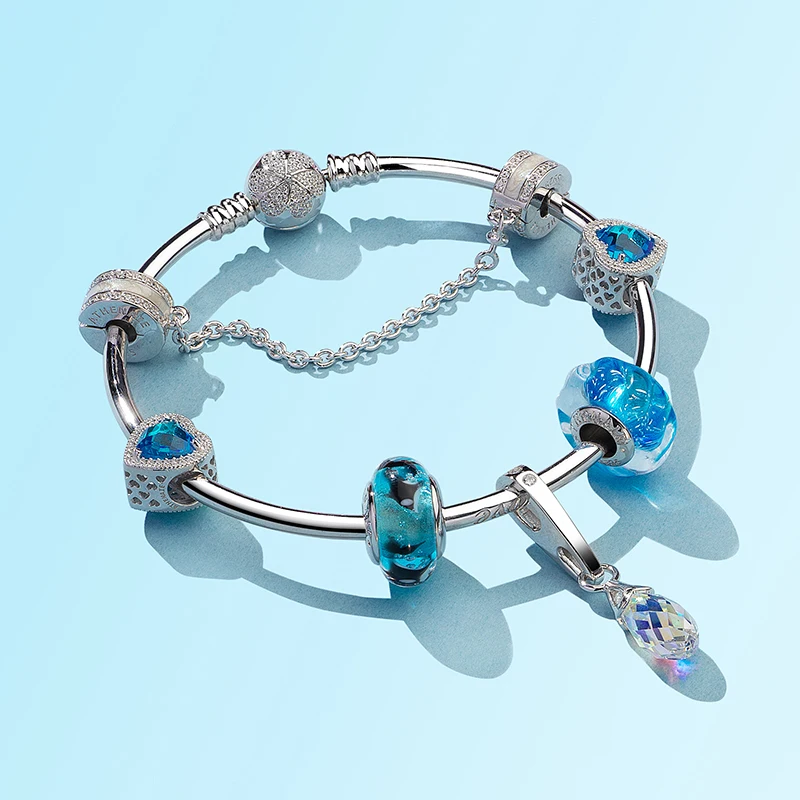 ATHENAIE Blue Murano Glass Beads 925 Sterling Silver  Glittering Ocean Wave Charms Beads Fit Women Charm Bracelets DIY Jewelry