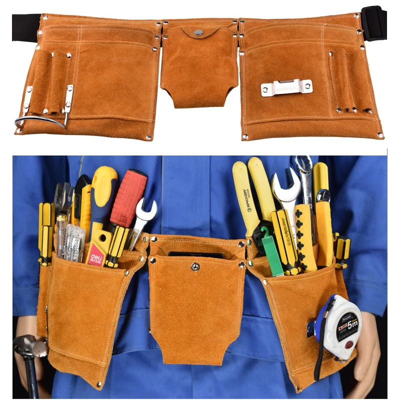 Labor Tool Pocket Cowhide Outside Hanging Bag Aerial Work Holster Toolkit Labor Electrician Tool Waist Bag Multifunction Pockets