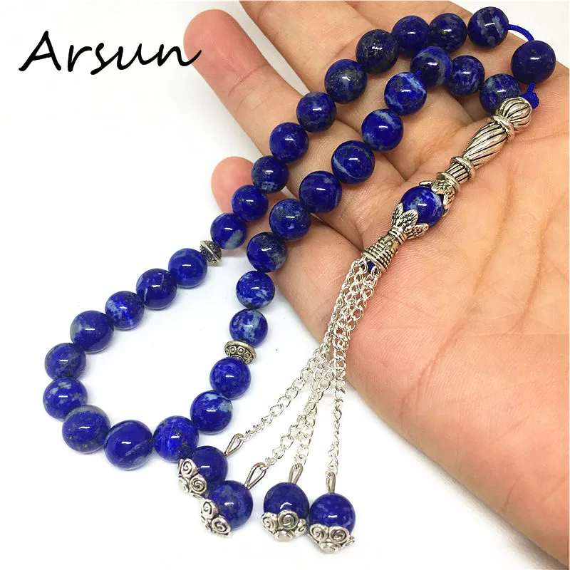 Natural 33 Afghanistan Lapis Lazuli Semi-precious Stone  kehribar tesbih Prayer beads Islamic Muslim Tasbih Allah