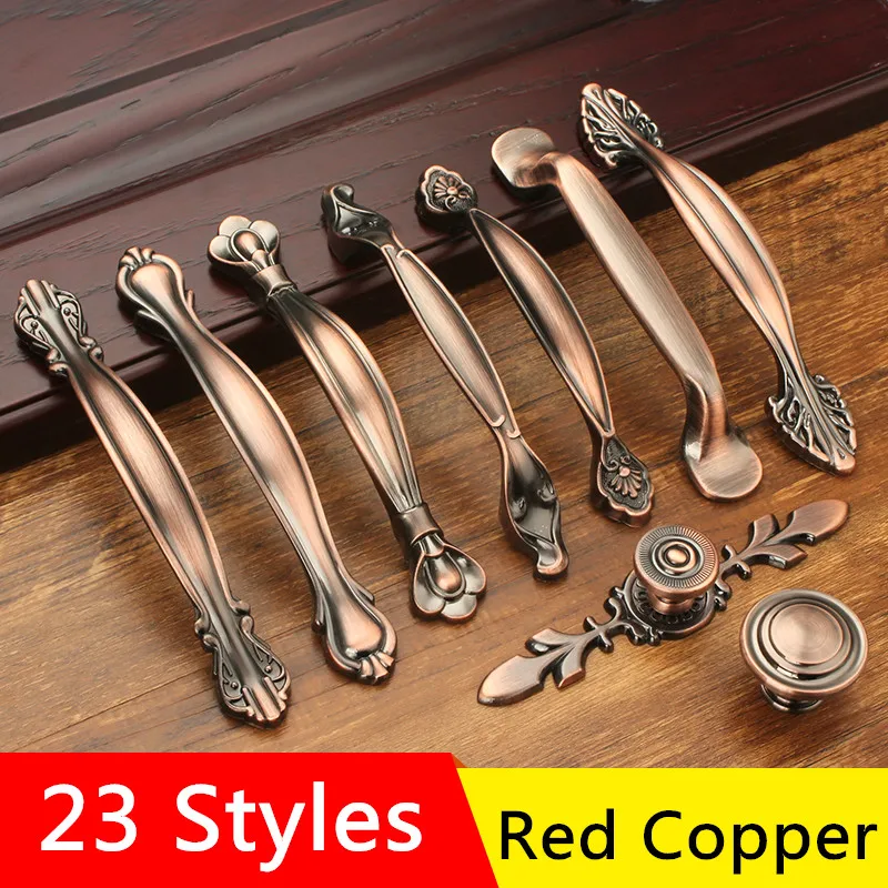 Single Hole CC 64mm/96mm/128mm Cabinet Knobs Furniture Handles Red Copper Color Door Handle Metal Cupboard Drawer Pulls  handles