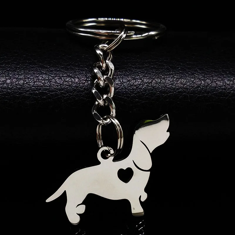 Fashion Dachshund Stainless Steel Keychain for Women Fashion Silver Color Dog Keychain Jewelry porte clef K1353S01