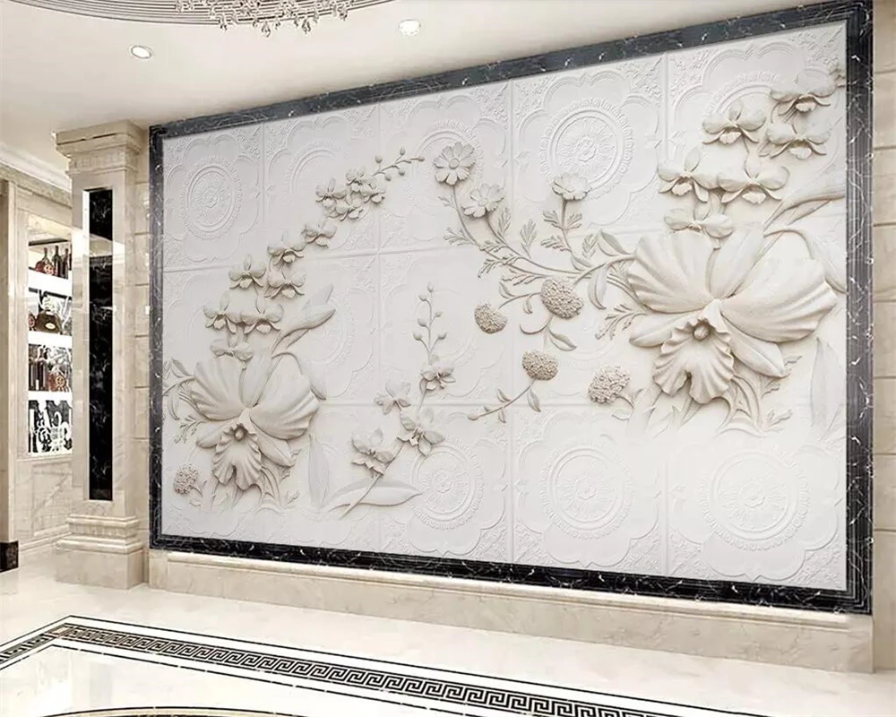 

Custom wallpaper beige white Jane European relief orchid 3d TV background walls home decoration murals 3d wallpaper