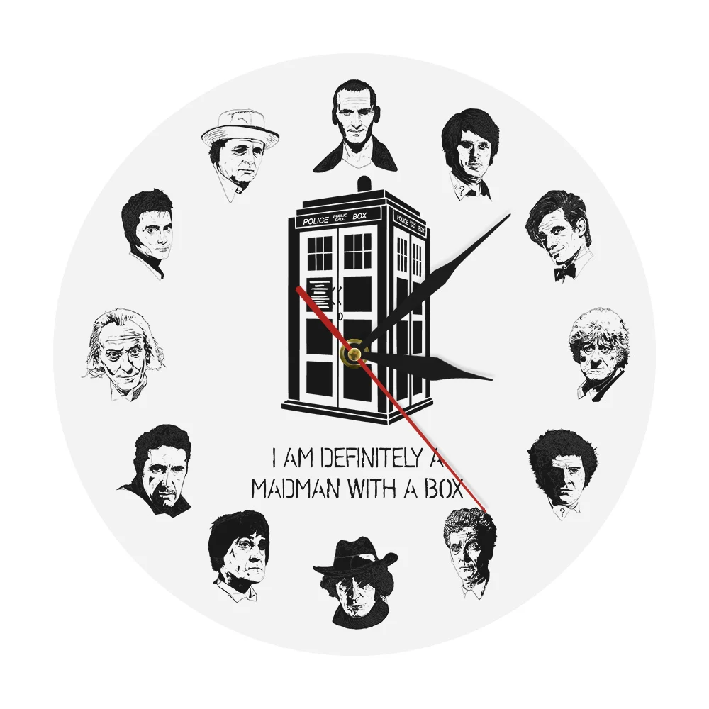 Современные настенные часы с полицейской коробкой, 12 персонажей, декоративные настенные часы с вызовом