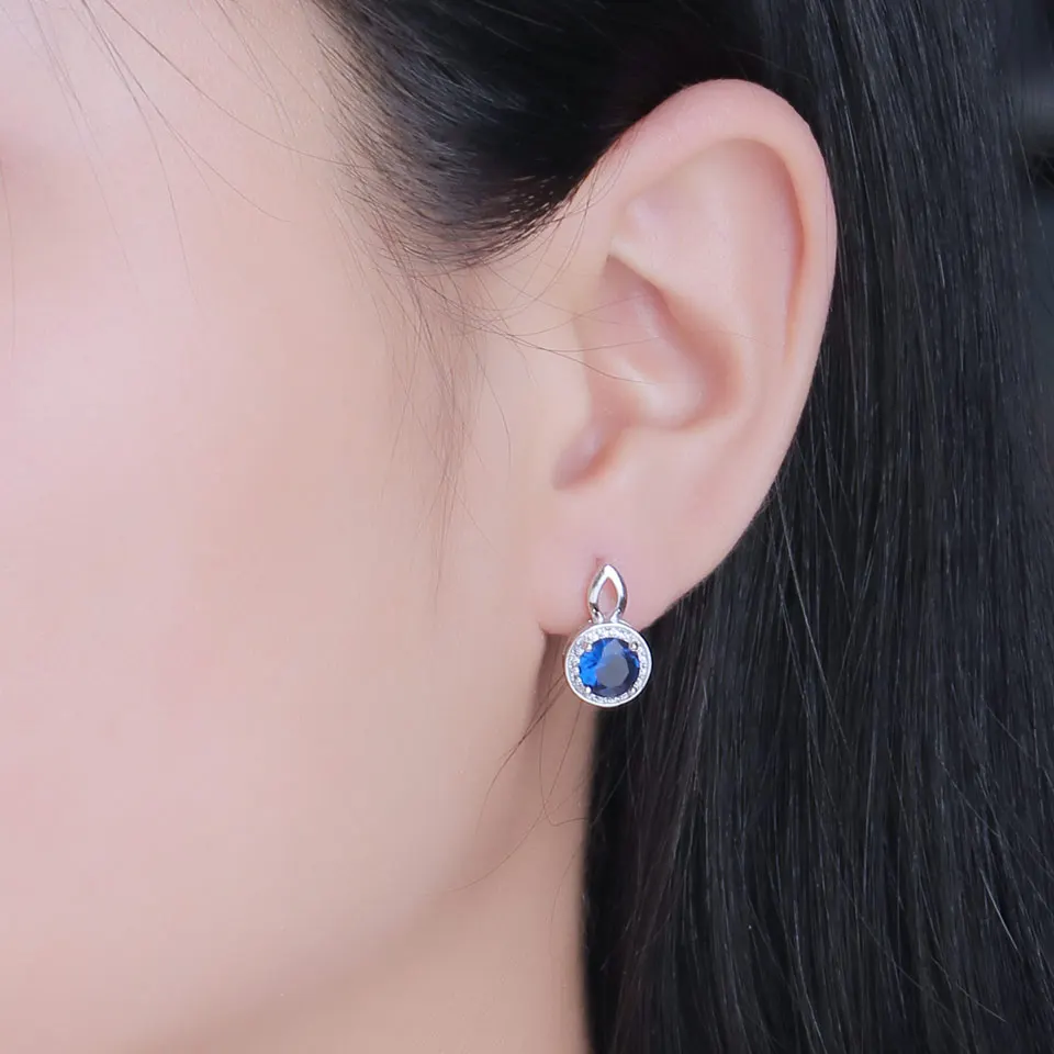UMCHO Real 925 Sterling Silver Earrings Gemstone Round Rich Color Nano Blue Sapphire Stud Earrings For Women Birthday Gifts