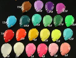 12pcs 18x25mm teardrop solid candy colorful acrylic sew on stones with silver claw setting flat Back acrylic rhinestones