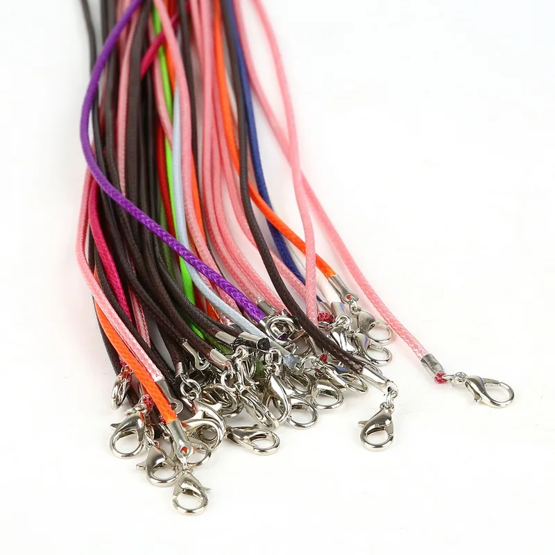 Cadenas de cuero de 2mm, accesorios de joyería, cuerda de 45 + 5cm, collar, pulsera, colgante con broche de langosta, DIY, 5 unids/lote, novedad