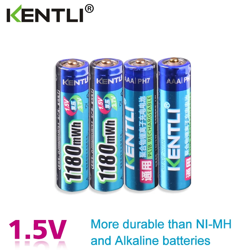 

KENTLI 4pcs no memory effect 1.5v 1180mWh AAA lithium li-ion rechargeable batteries battery