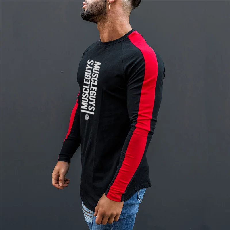 Muscleguys Autumn Mens Cotton Gyms Men T shirt Fitness bodybuilding shirts male Brand tees long sleeve t-shirt men