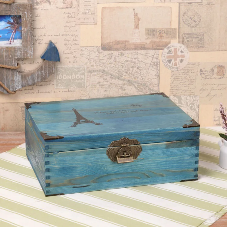 

Large Vintage Wood Lock Box Retro Jewelry Boxes Antique Wooden Storage Box Jewel Management Jewelery Rangement Home Storage