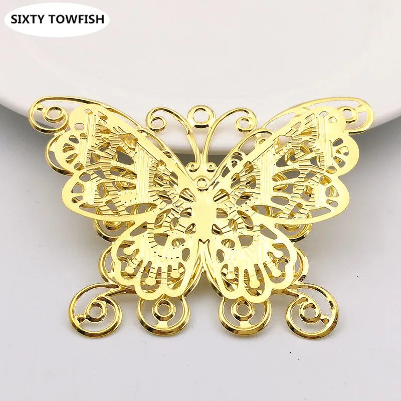 10PCS 55*73mm Gold color/White K Metal Filigree Flowers Slice Double Butterfly Charms base Setting DIY Jewelry Components Making