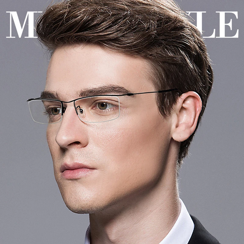 Browline Half Rim Titanium Metal Glasses Frame for Men Eyeglasses Fashion Cool Optical Eyewear Man Spectacles Prescription Frame