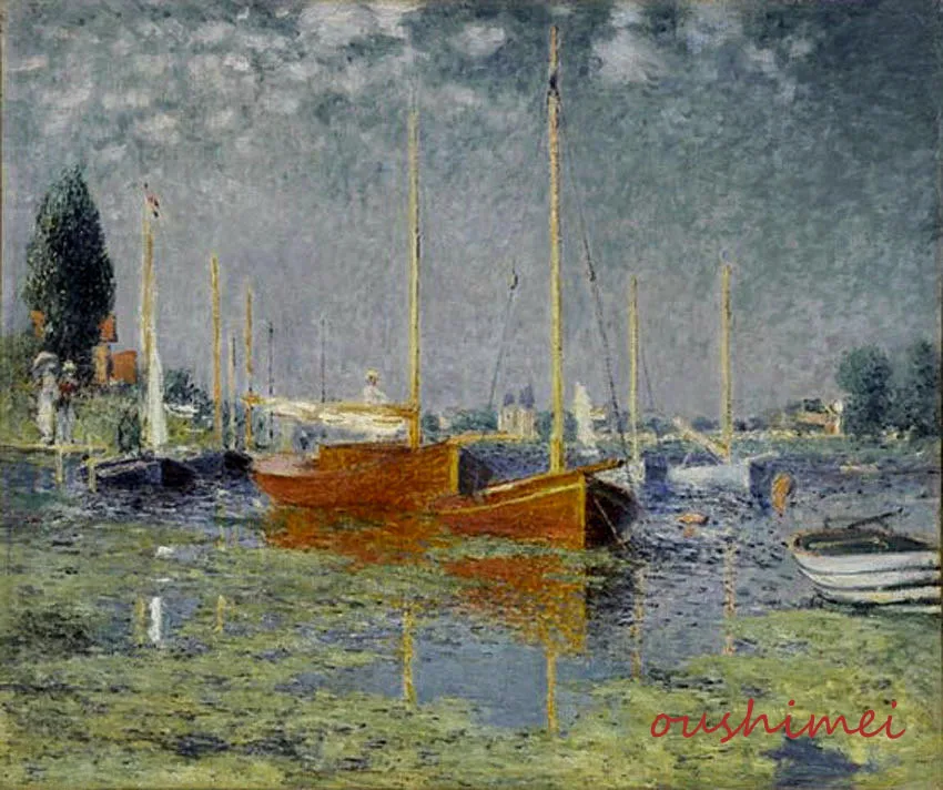 

Impressionist Reproduce Oil Painting of Monet's Red Boats Picture on Canvas Handmade Famous Painting Landscape