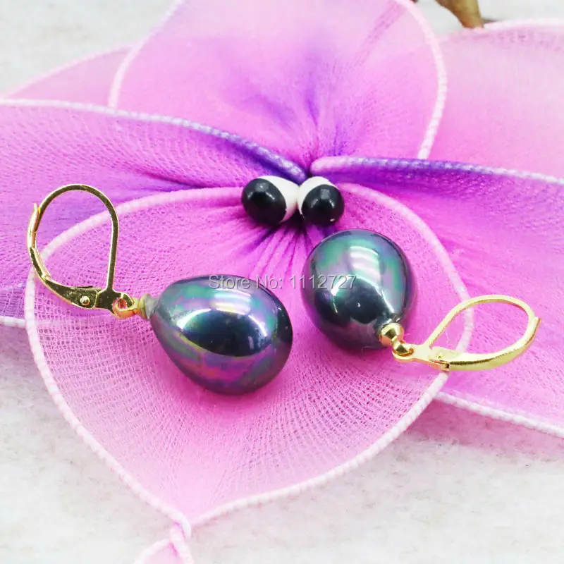 High Quality Black Natural Shell Pearl Earrings Ear Eardrop Water Tears Wedding Women Girls Gifts Jewelry making Design 12x16mm