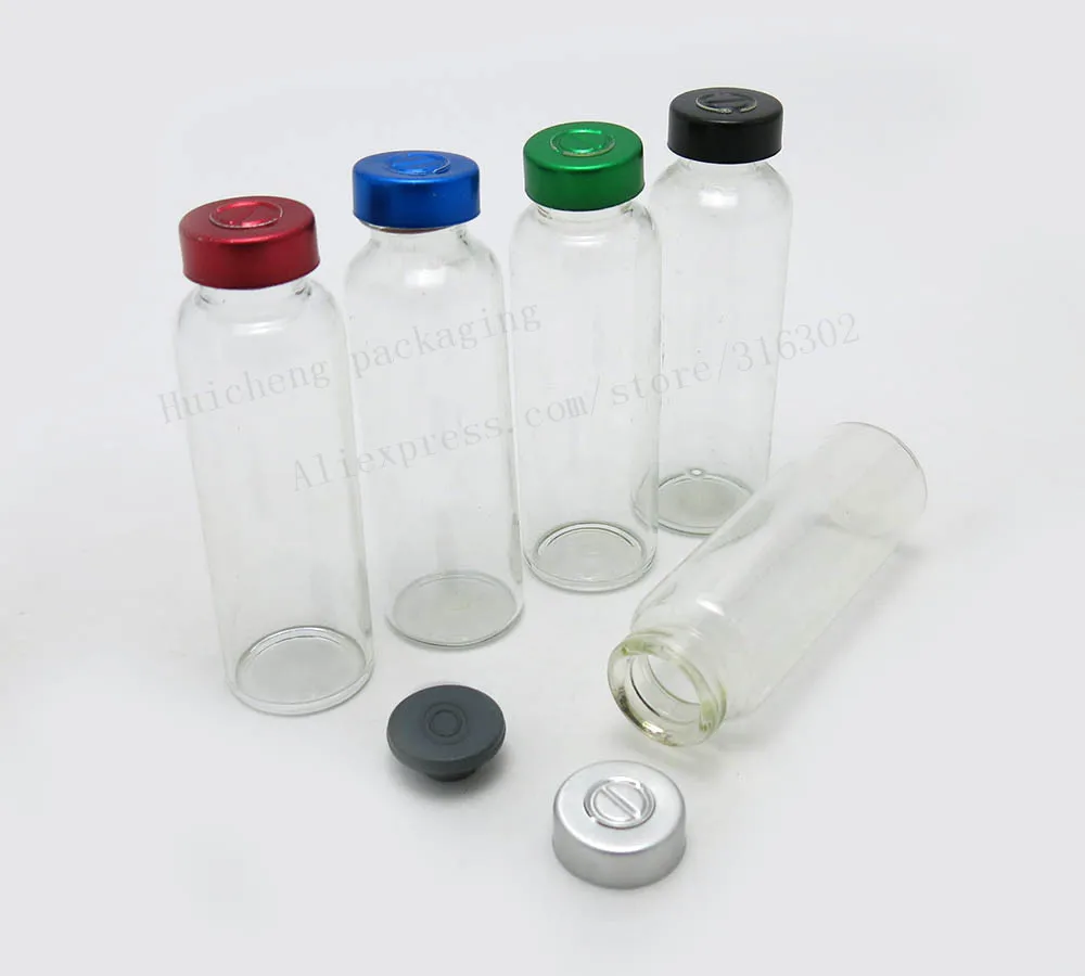 500 x 30ML Clear Injection Glass Vial with Aluminum Flip Cap 1oz Glass Empty Skin Care Medicine Glass Containers