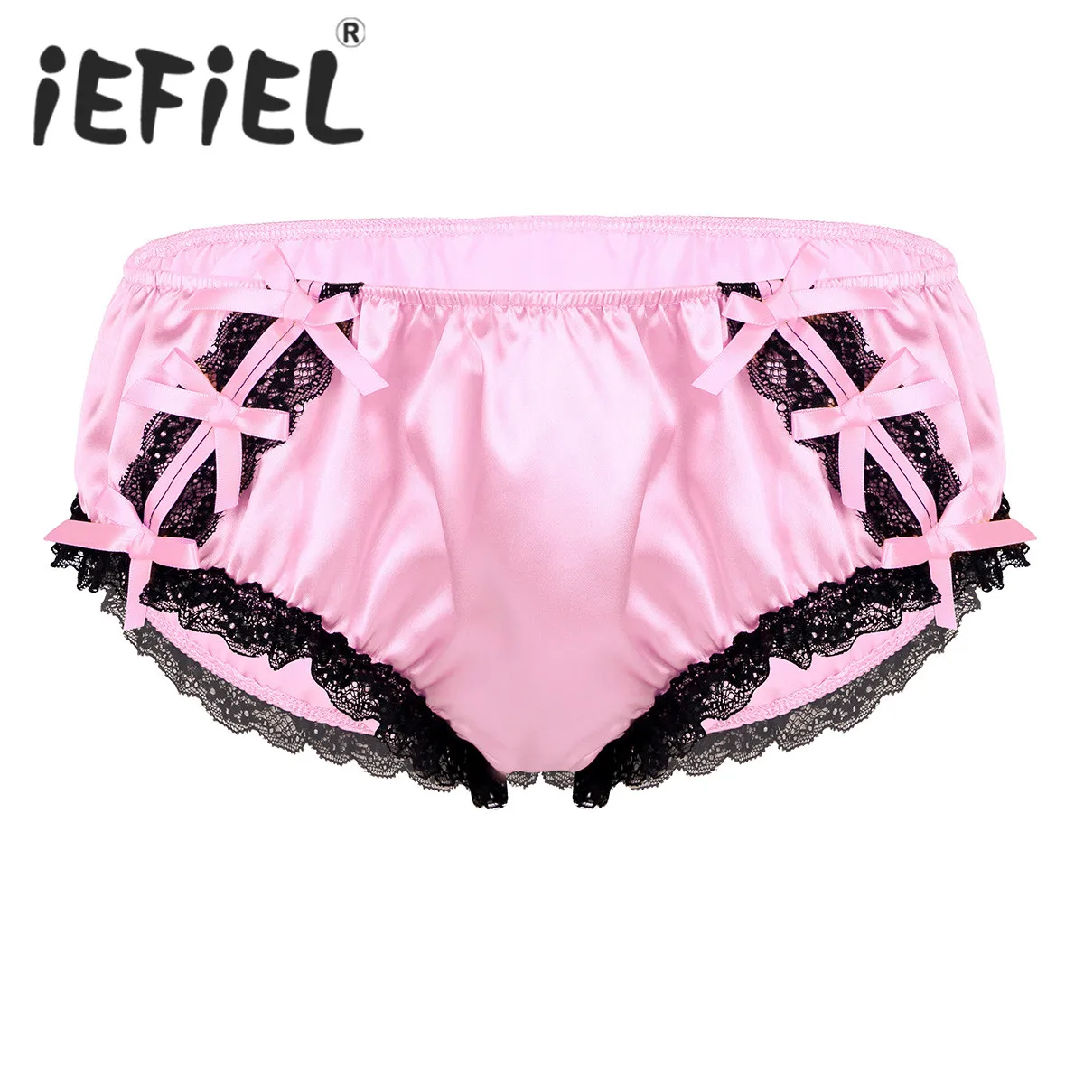 

New Arrival Fashion Mens Shiny Soft Ruffled Floral Lace Satin Lingerie Low Rise Stretchy Bikini Sissy Briefs Underwear Panties