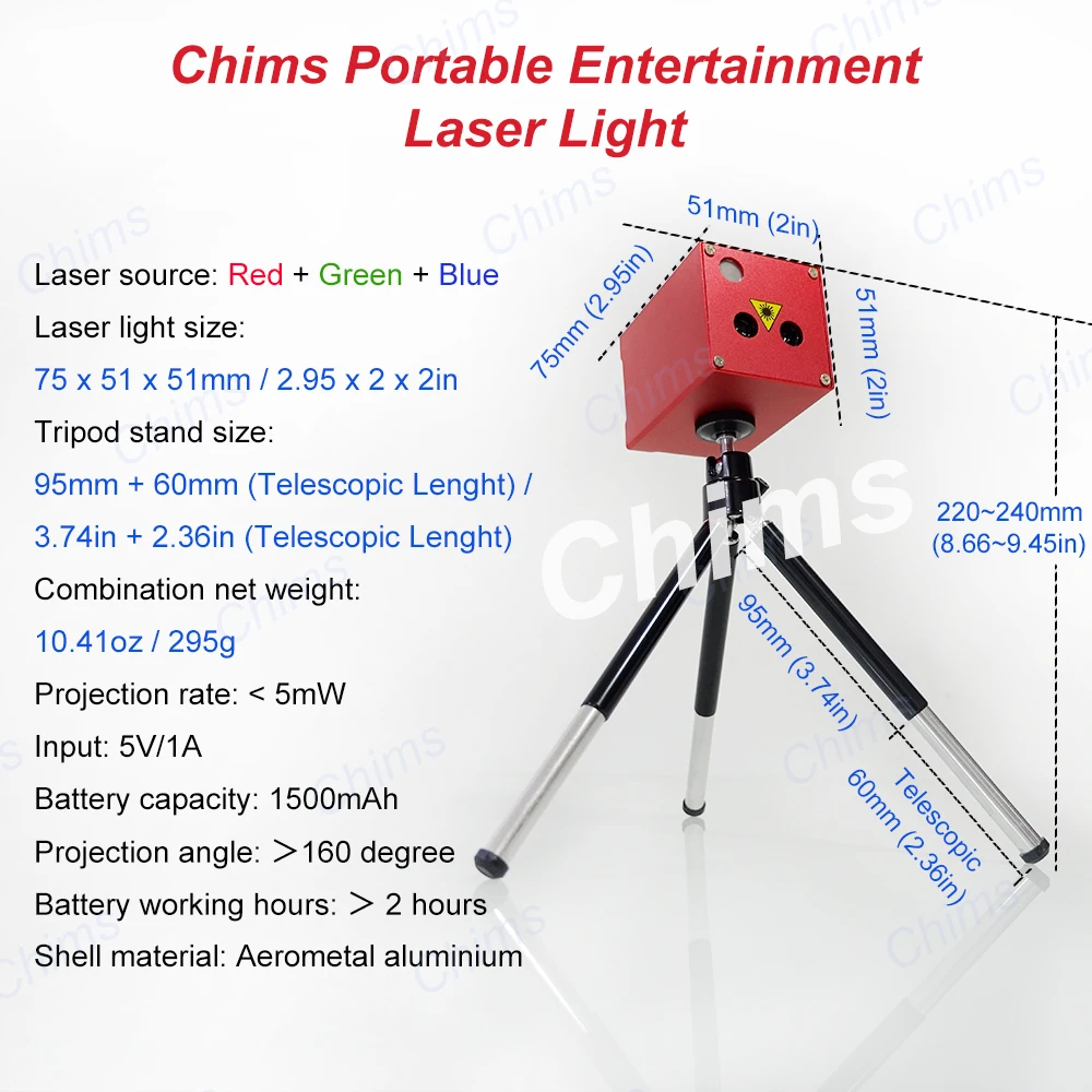 Chims Mini Portable Pencahayaan Laser Cordless Rechargeable RGB Aurora Meteor Star Projector Outdoor Perjalanan Camping Pesta Natal