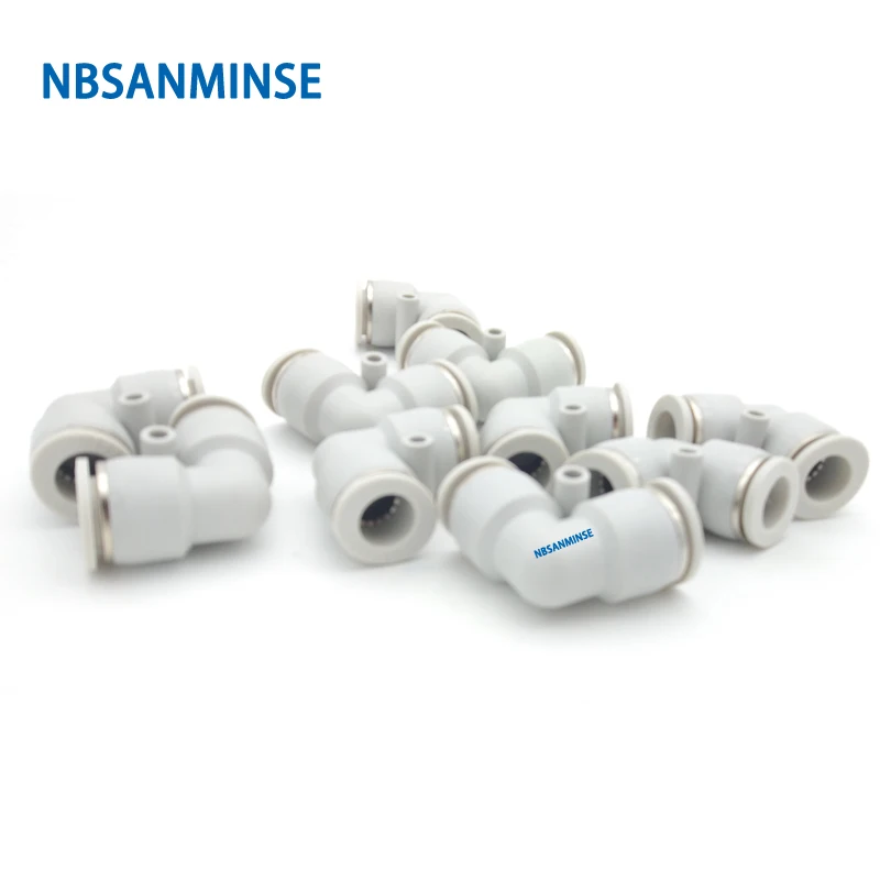 NBSANMINSE 10Pcs/lot PUL 04 06 08 10 12 16mm Pneumatic Plastic Elbow Fitting Air Connector for PU NY tube 10bar Pressure