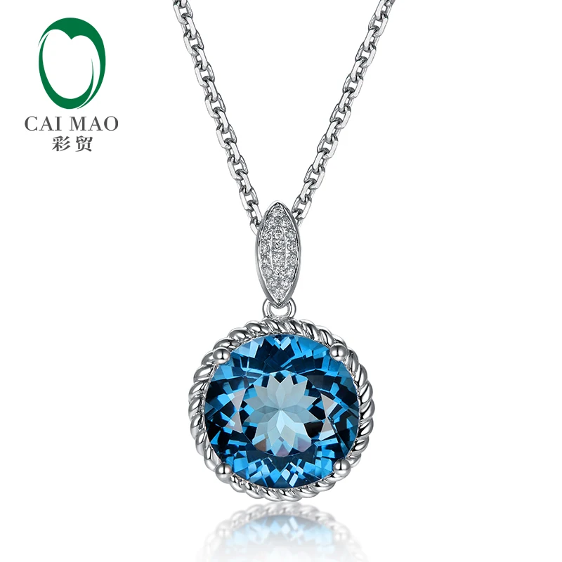 

CAIMAO 6.65ct London Blue Topaz with Full Cut Diamonds 14k White Gold AU585 Pendant for Women