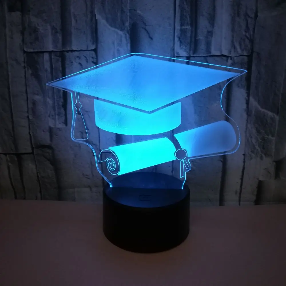 New Bachelor's Hat 3d Lamp Multi-color Touch Control 3d Moderne Desk Lamp Graduates Gift Small Table Lamp Customization