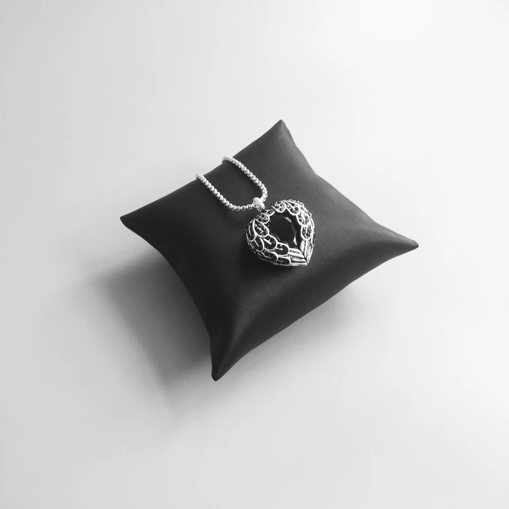 Pendants Black CZ Lotus Wings Heart 925 Sterling Silver Fine Jewelry Accessories Fit Necklace Trendy Costume Gift For Women