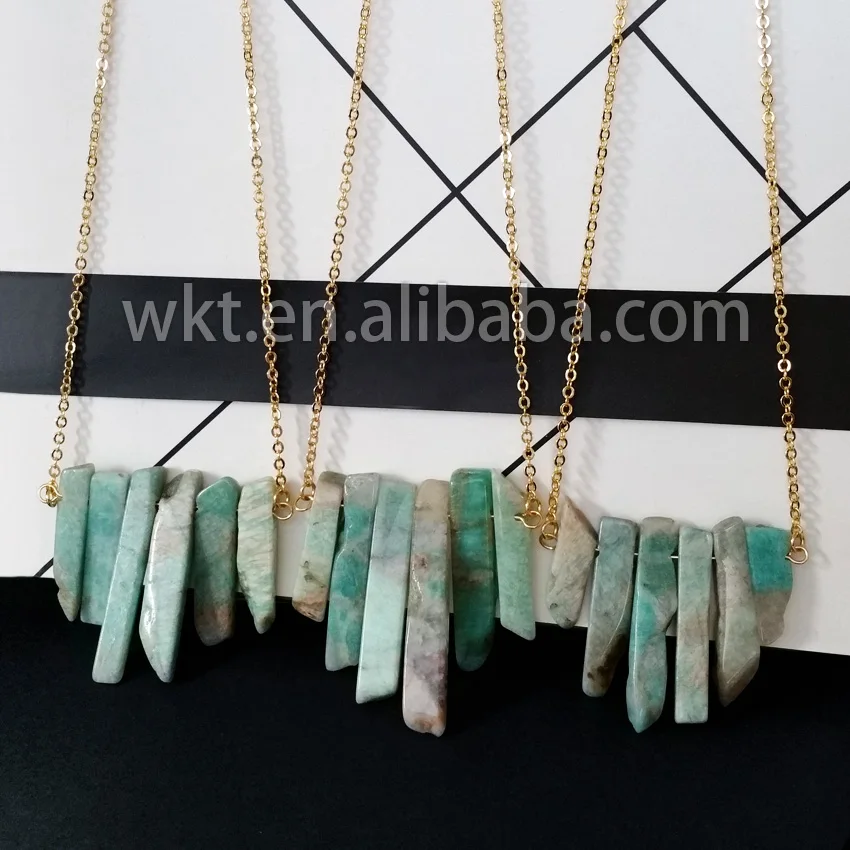 

WKT Fashion necklace natural handmake Amazonite spike statement necklace with gold electroplated in high quality wholesale