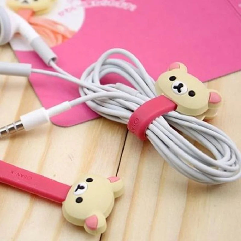 4Pc Kawaii Bear Chick Cable Bobbin Winder Protector Data Line Cord Protective Case USB Wire Line Cord Earphone Stationery Holder