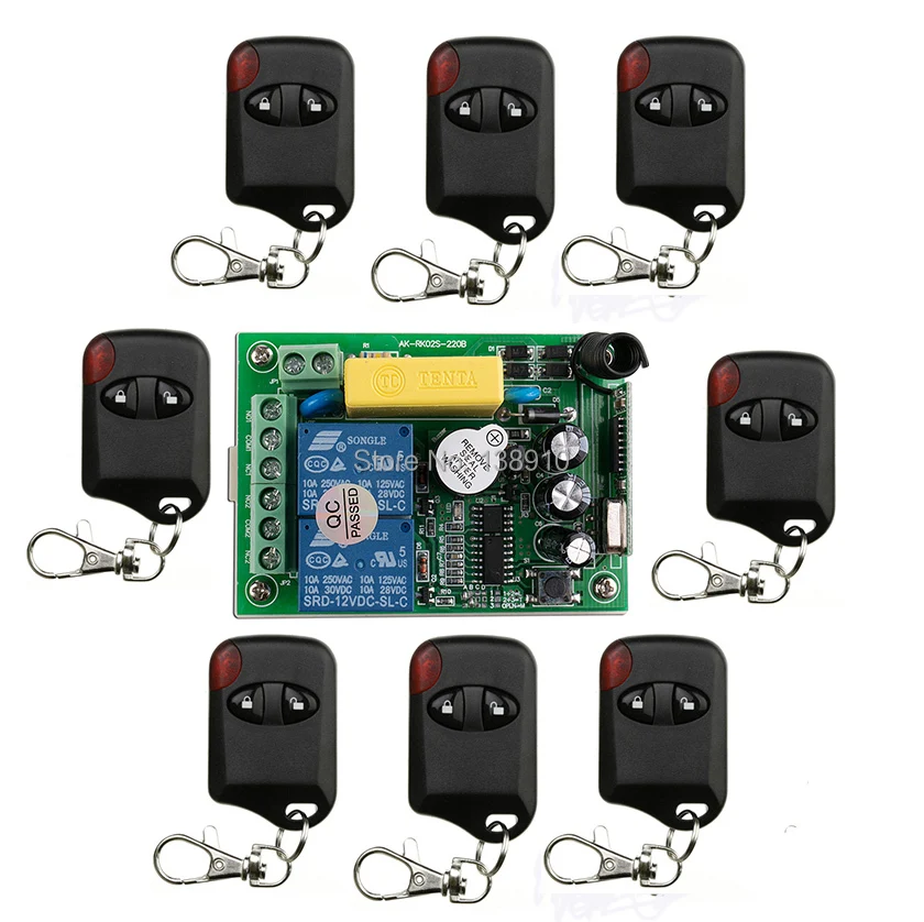 

Hot Sales AC220V 10A 2CH 315MHz/433MHZ Wireless RF Remote Control Switch teleswitch 8* cat eye Transmitter+ 1*Receiver