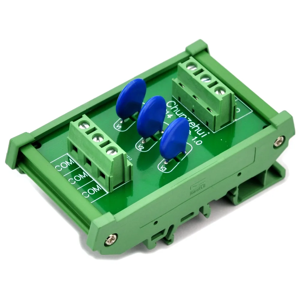 3 Channels Common DIN Rail 275V SIOV Varistor Surge Protection SPD Module.