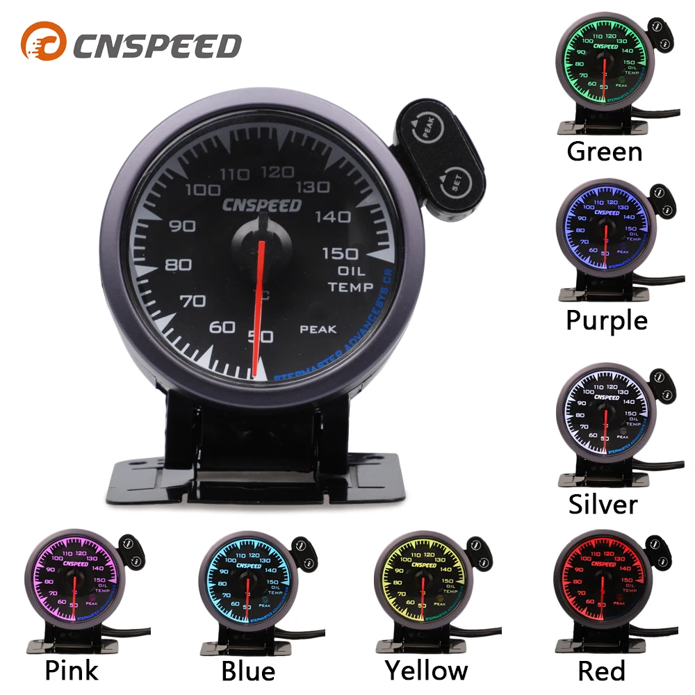 CNSPEED 60mm 7 Colors LED 12V Oil Temp Temperature Gauge Meter 50-150 for honda Car Meter Auto Gauge Temperature Sensor POD