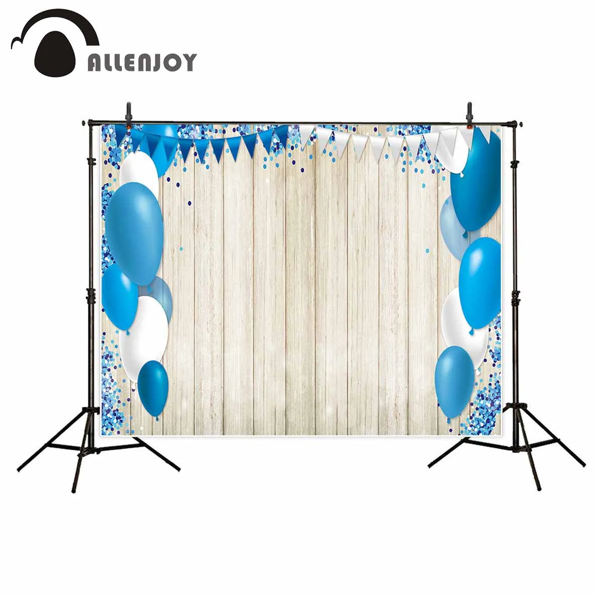 Allenjoy photo background Blue White balloons on wooden board backdrop confetti party backdrop banners photography backdrops