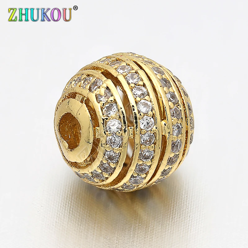 10mm/11mm Brass Cubic Zirconia Round Ball Spacer Beads DIY Jewelry Bracelet Necklace Making, Model: VZ25/28