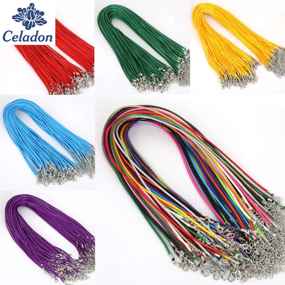 New Arrival 2MM 10pcs 19 Colors Faux Leather Cord Chain Adjustable Necklace with Lobster Clasp For DIY Jewelry Findings