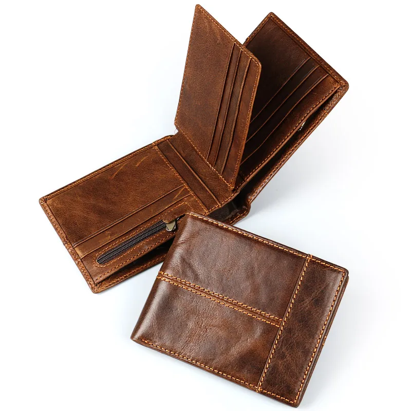 Ruil 2019 New Wallet Designer Retro Casual 100% Genuine Cow Leather Men Short Wallets Coin Dollar Male Purse Card Holder