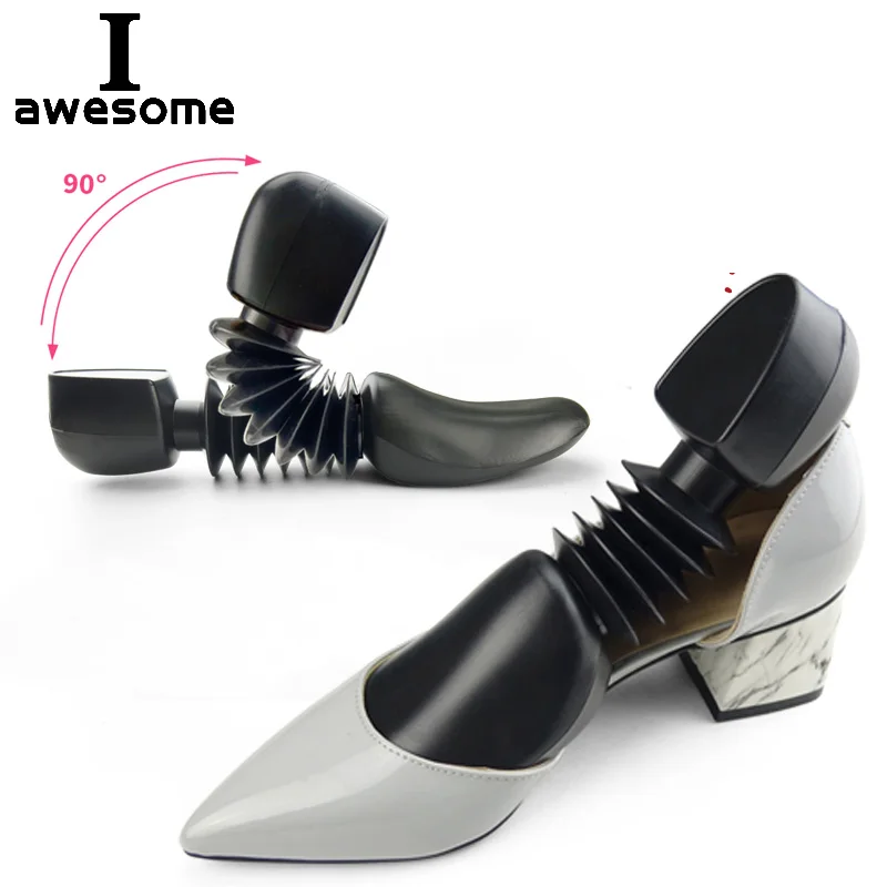 High Quality 1 Pair Men / Women Plastic Spring Shoe Tree Stretcher Boot Holder Adjustable Shaper Automatic Support Black Color