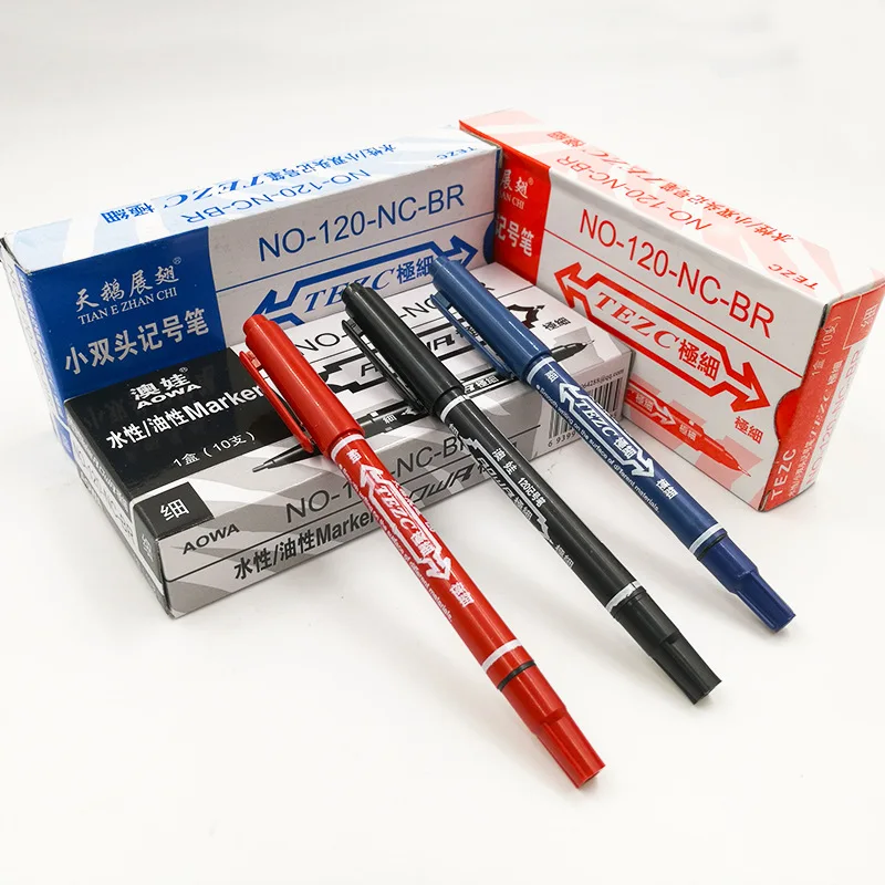 3 Stücke Dual Tip 0,5/1 MM Schwarz Blau Rot Permanent Marker Stifte Zeichen Filzstift für Stoff Metall qualität Fineliner für Zeichnung