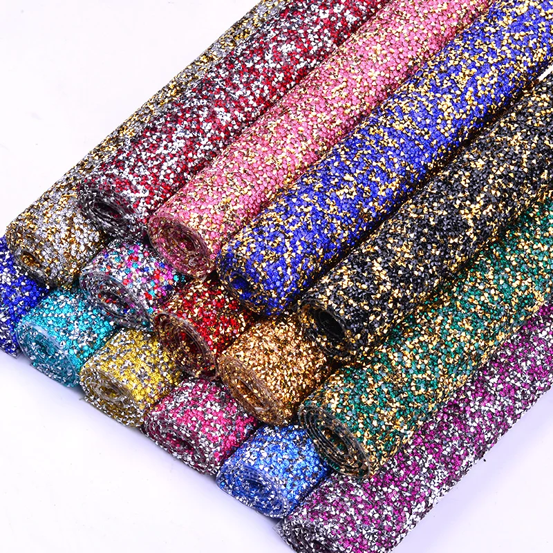 JUNAO 24 Color Hotfix Multicolor Rhinestone Mesh Fabrics Crystal Trim Ribbon Resin Strass Applique for Jewelry DIY Crafts