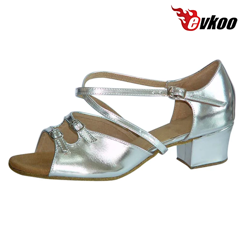 Evkoodance Girls Latin Dance Shoes 3 cm Low Heel Golden Sliver Color With Buckle High Quality Evkoo-253 Customize Latin Shoes