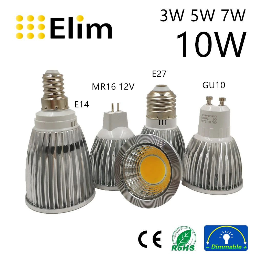 4 Stks/partij Led Lamp Led Gu10 Cob Mr16 Dimbaar 2700K 3000K Warm Wit 3W 5W 7W 10W 10W Schijnwerper Vervangen Halogeen Energiebesparende Lamp