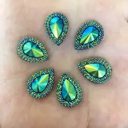 40pcs AB Resin 13*18mm Teardrop gem Flatback Rhinestone Scrapbook Wedding DIY Ornaments applique F496