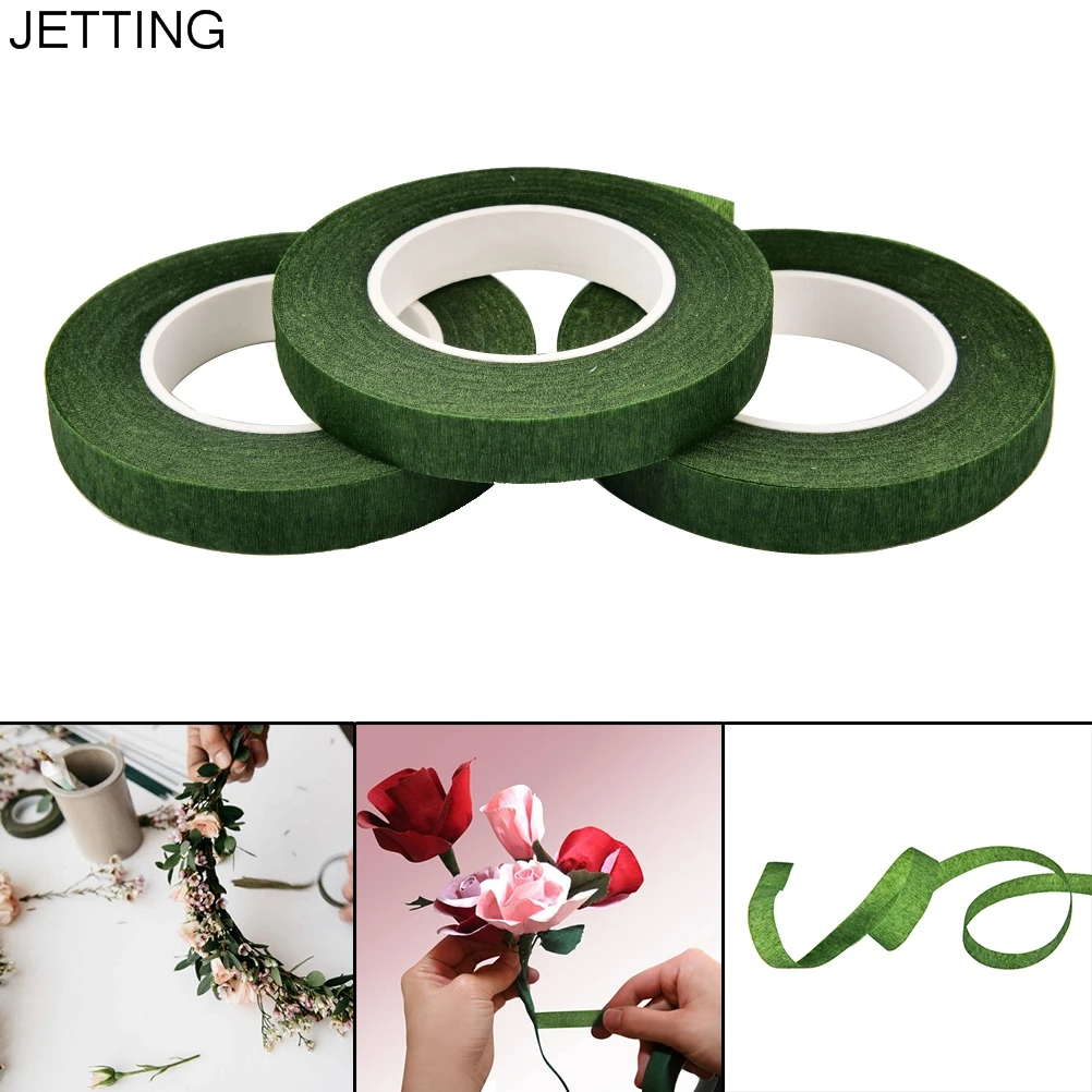 12m Hot Sale Florist Stem Green Color Tape Wire Floral Work Plastron Floral Resealable Elastic Tape Wrap  Width: 12mm