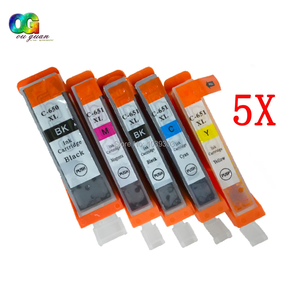 

5Pack PGI-650 CLI-651 XL Ink Cartridge Compatible for CANON Pixma MG5560 MG5660 ix6860 IP7260 MG5460 MX726 MX926 Printer