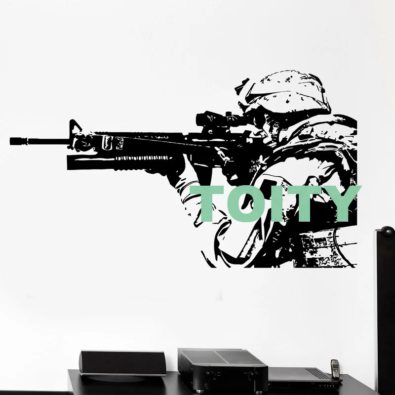 29 Designs Soldier Shooting Army Sniper Military Wall Art Decal Sergeant Sticker Die Vinyl Cut Transfer Mural Home Room Decor